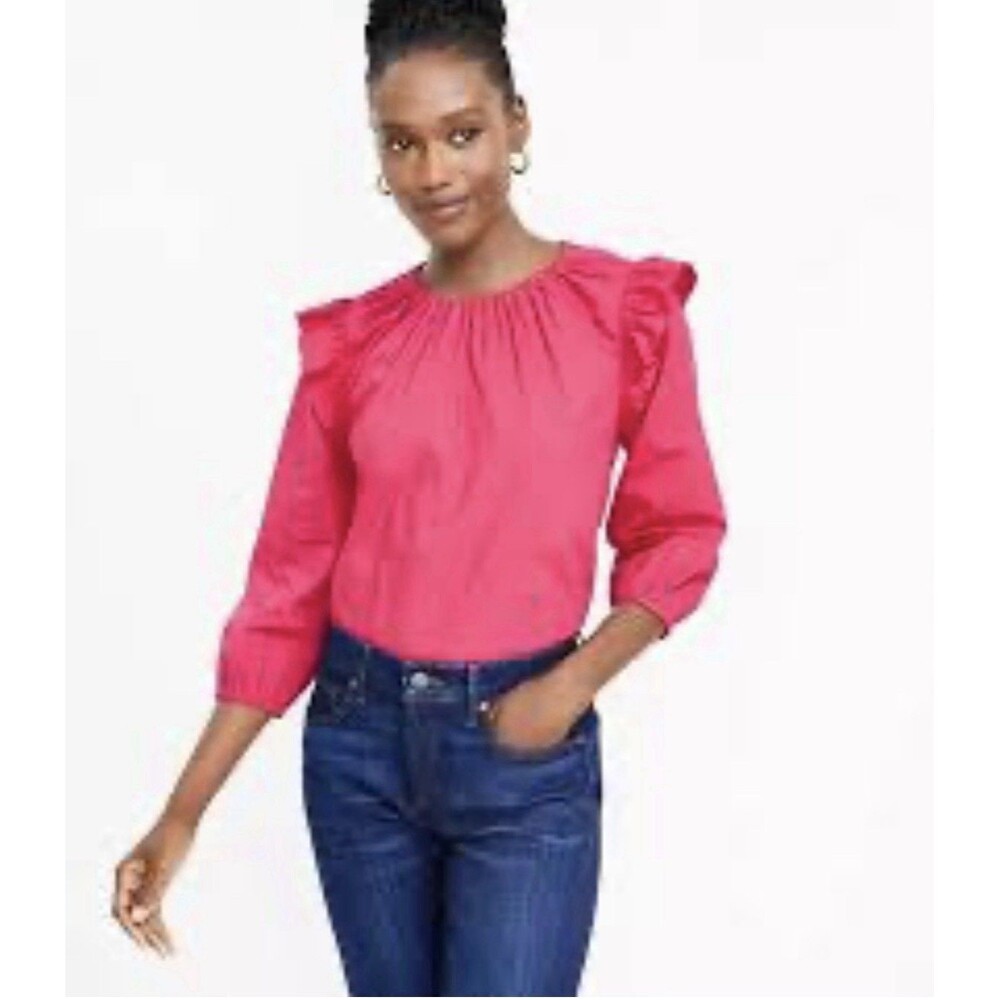 Loft Women’s Dobby Tie Back Ruffle Blouse Small Preppy Coquette Cute Career